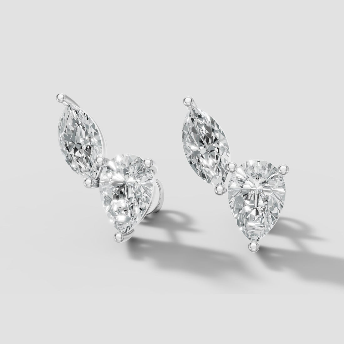 Duo Marquise and Pear Studs in White Gold