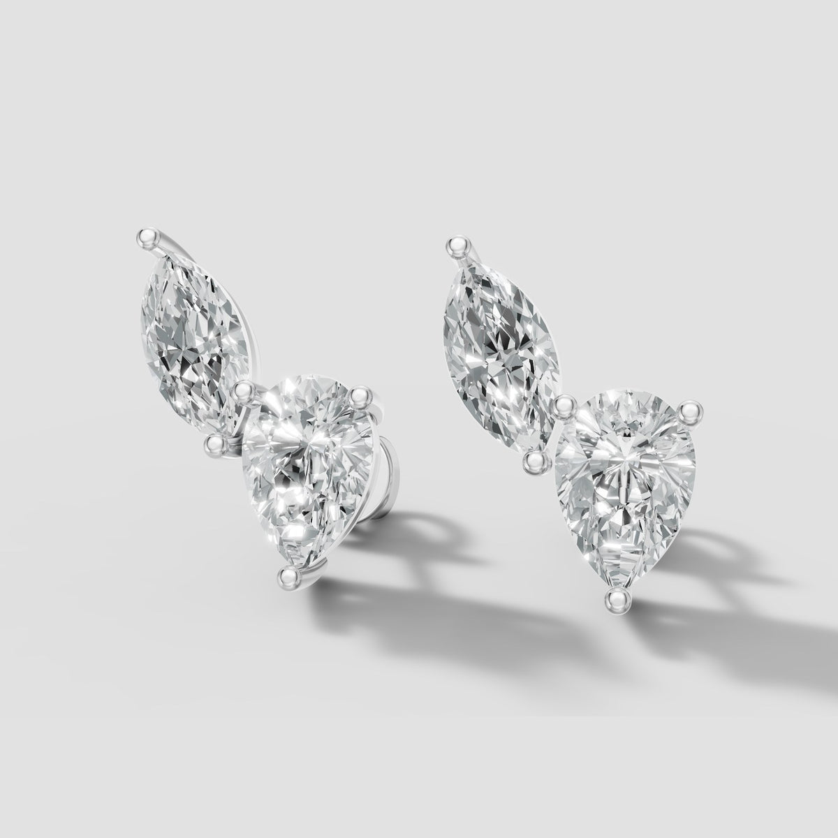 Duo Marquise and Pear Studs in White Gold