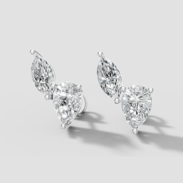 Duo Marquise and Pear Studs in White Gold