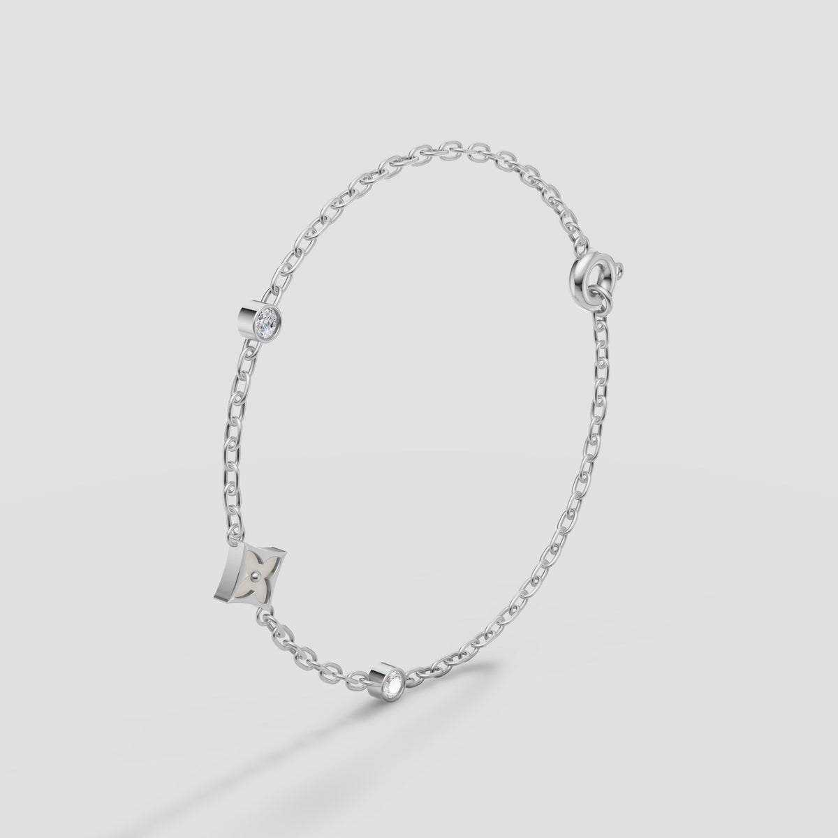 Etoile Station Chain Bracelet in White Gold