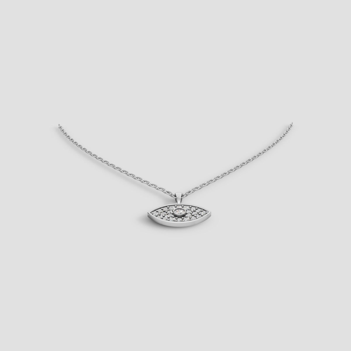 Evil Eye Pave Pendant in White Gold