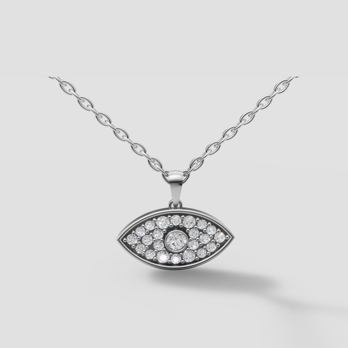 Evil Eye Pave Pendant in White Gold