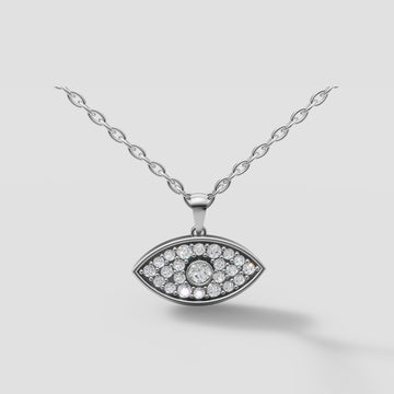 Evil Eye Pave Pendant in White Gold
