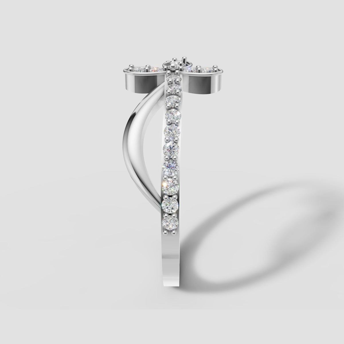Fleur Clover Pave Ring in White Gold