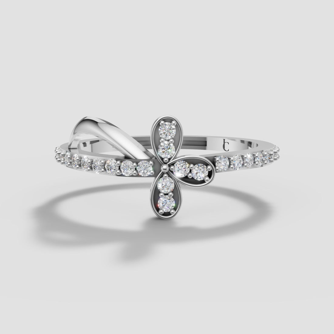 Fleur Clover Pave Ring in White Gold