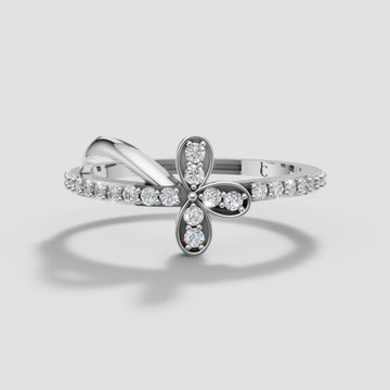 Fleur Clover Pave Ring in White Gold