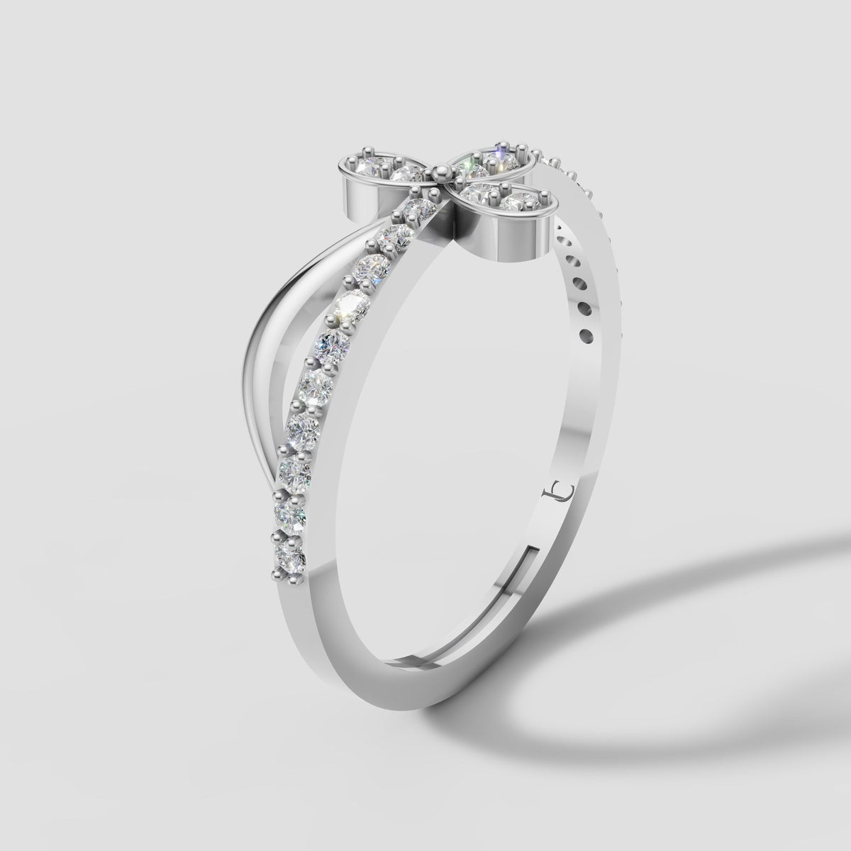 Fleur Clover Pave Ring in White Gold