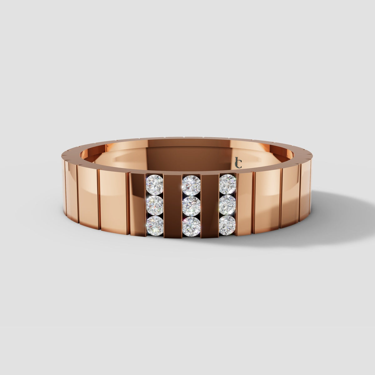 Jasper Channel Line Band in Rose Gold