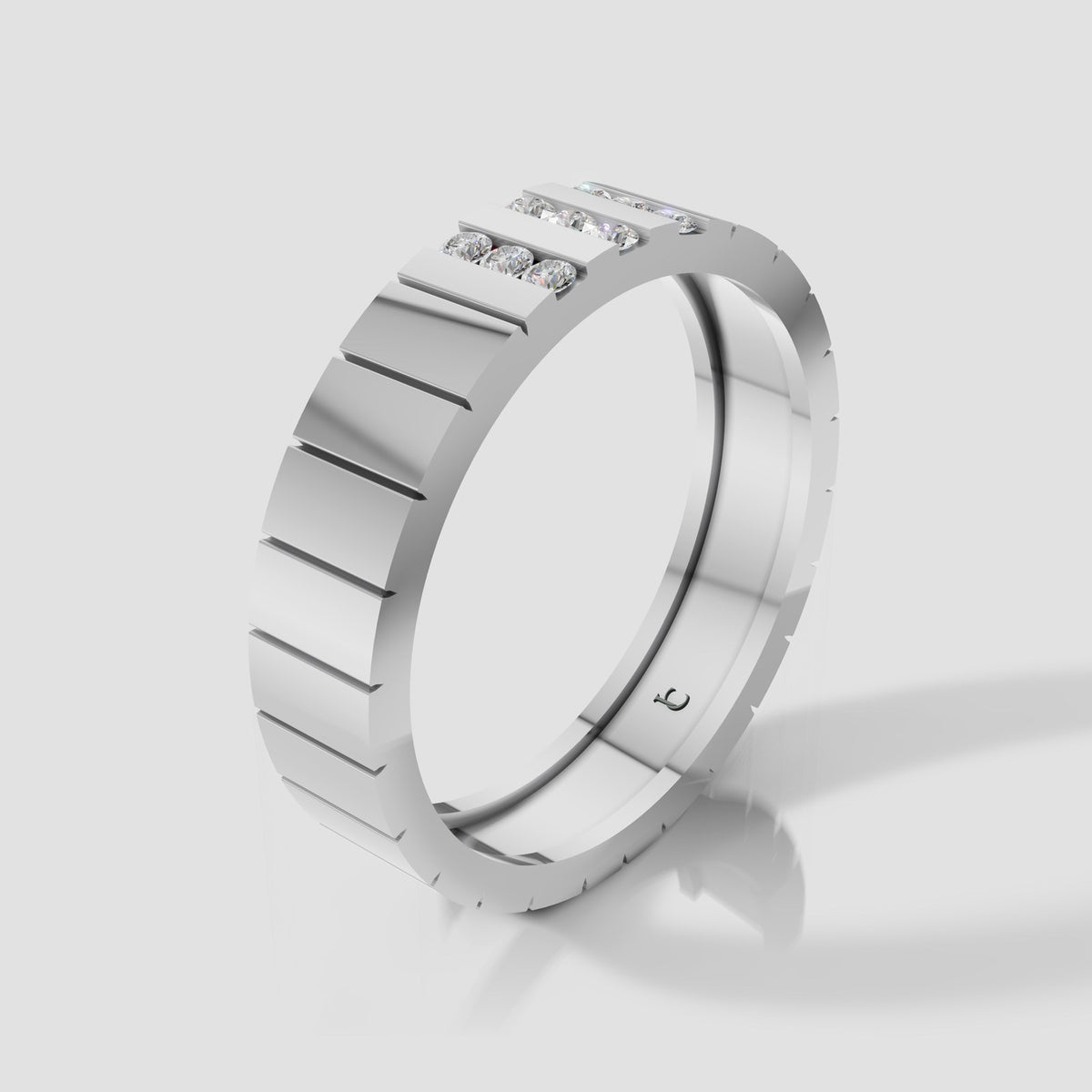 Jasper Channel Line Band in White Gold