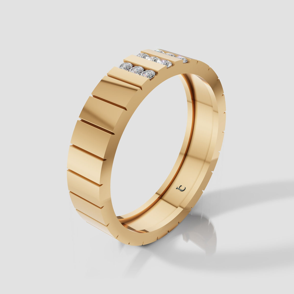 Jasper Channel Line Band in Yellow Gold