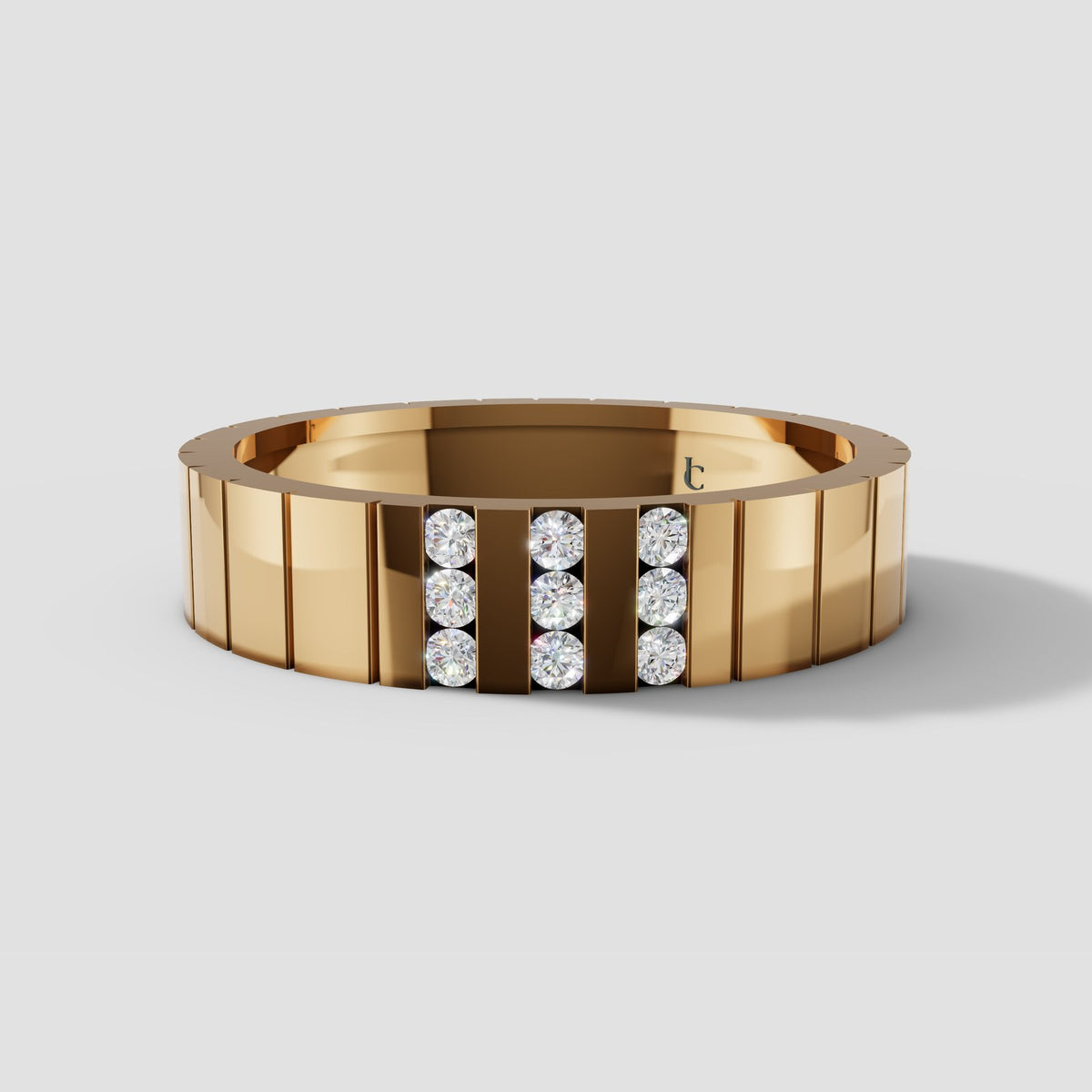 Jasper Channel Line Band in Yellow Gold