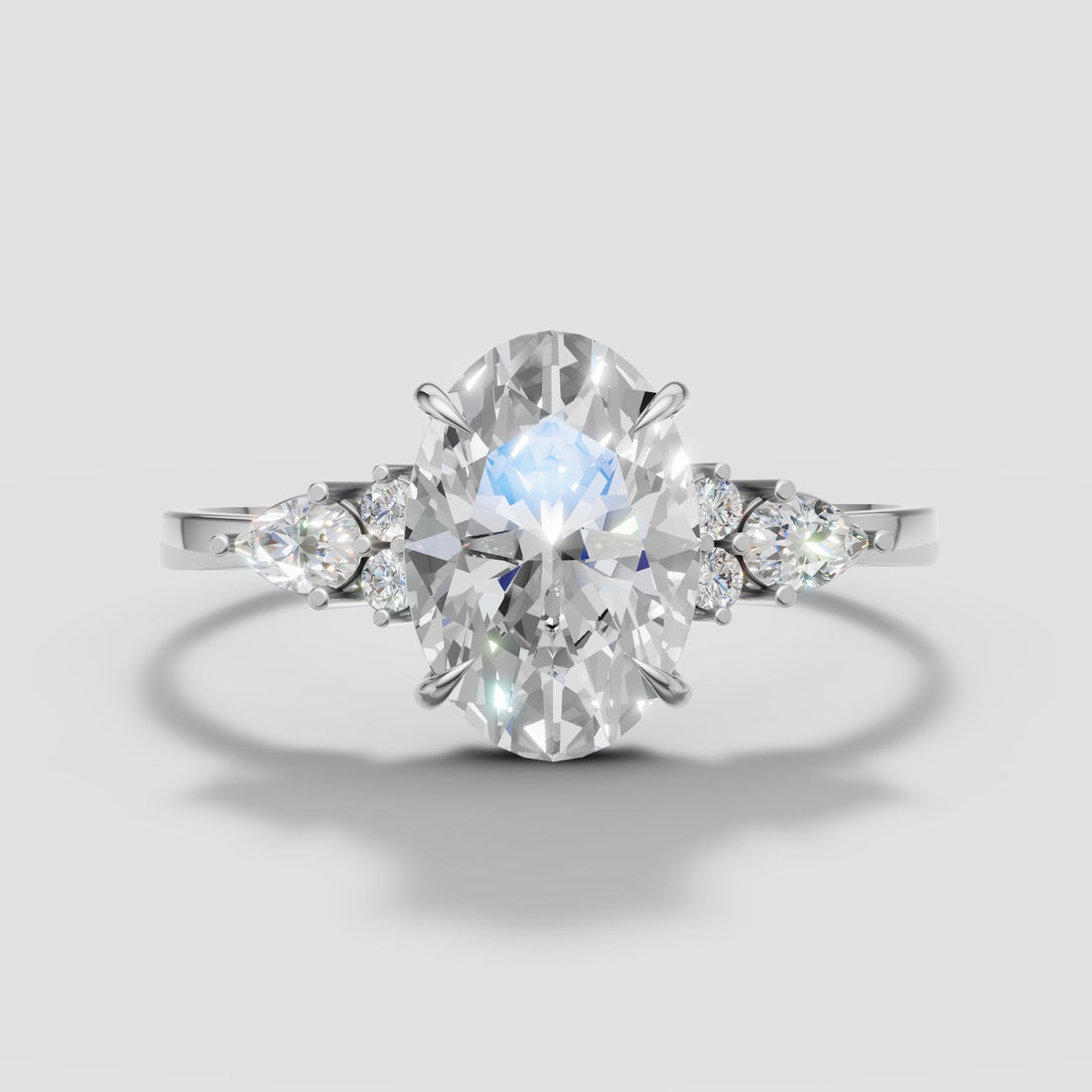 Lyra Oval Cluster Ring in White Gold