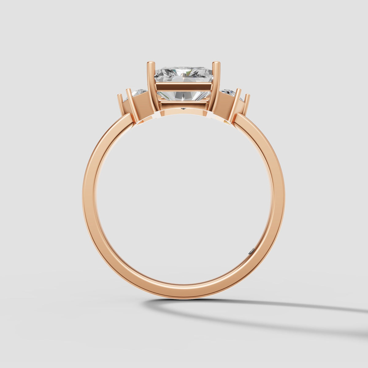 Margot Radiant Three Stone in Rose Gold
