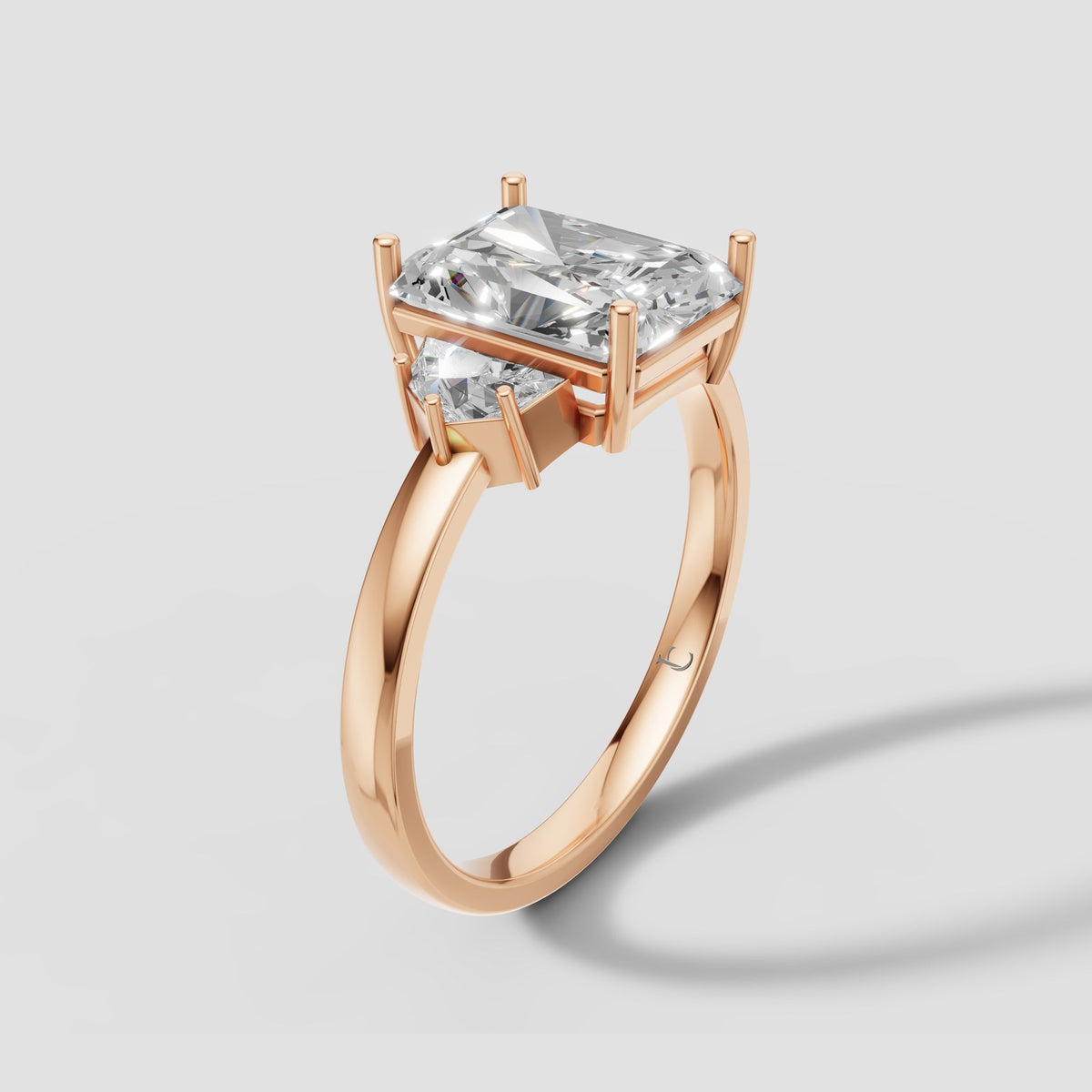 Margot Radiant Three Stone in Rose Gold