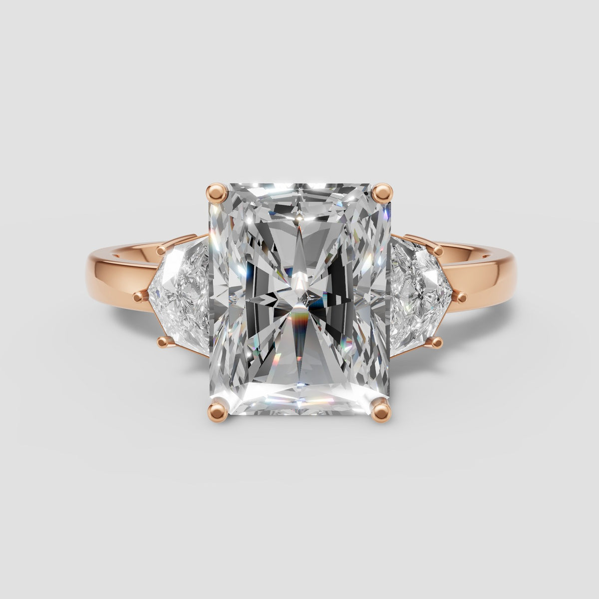 Margot Radiant Three Stone in Rose Gold