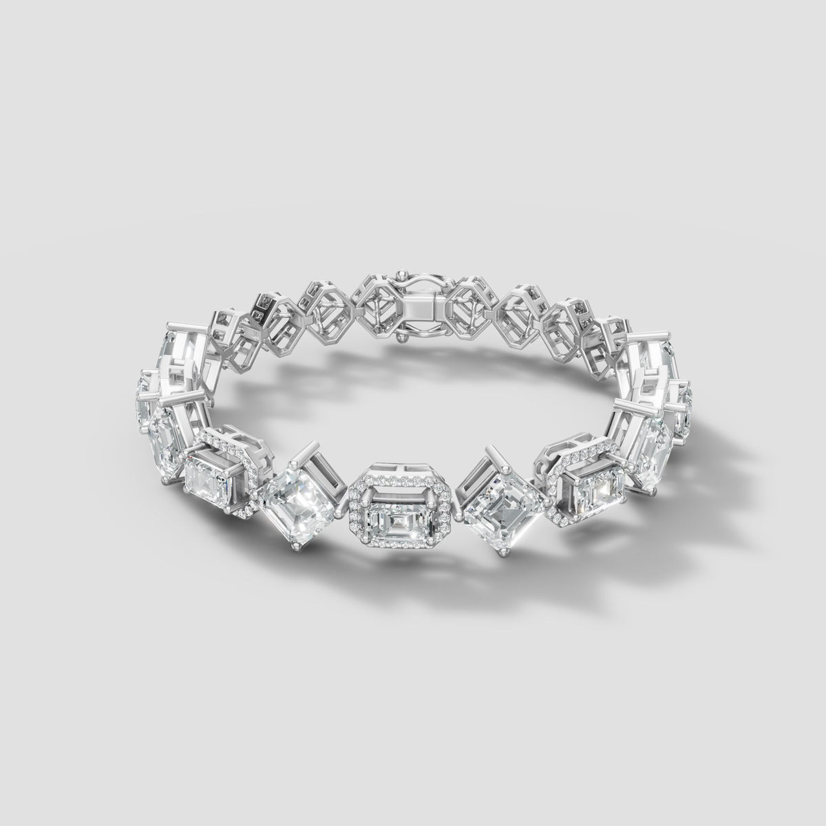 Mixed Cut Station Bracelet in White Gold