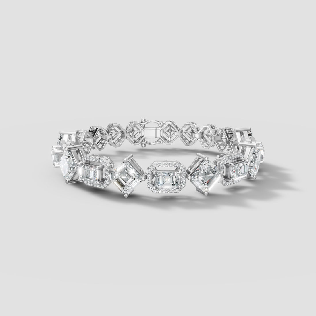 Mixed Cut Station Bracelet in White Gold