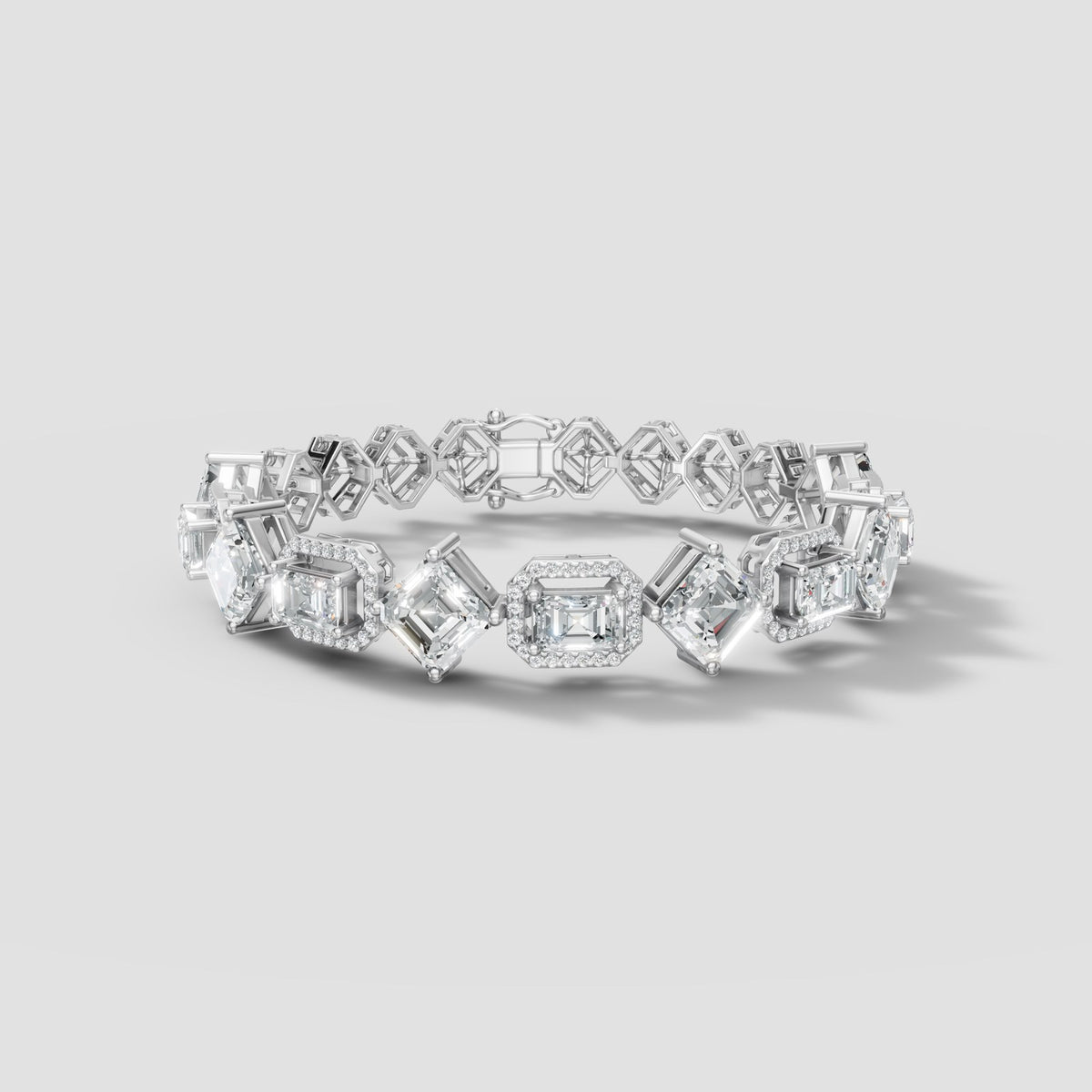 Mixed Cut Station Bracelet in White Gold