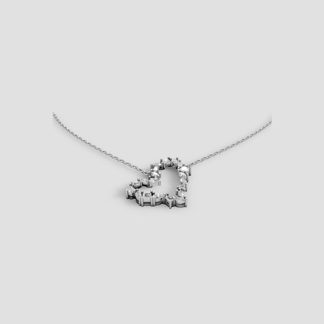 Mosaic Open Heart Necklace in White Gold