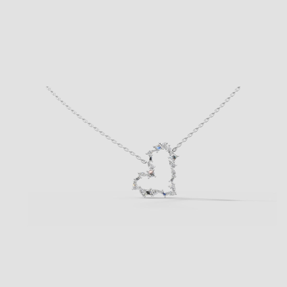 Mosaic Open Heart Necklace in White Gold