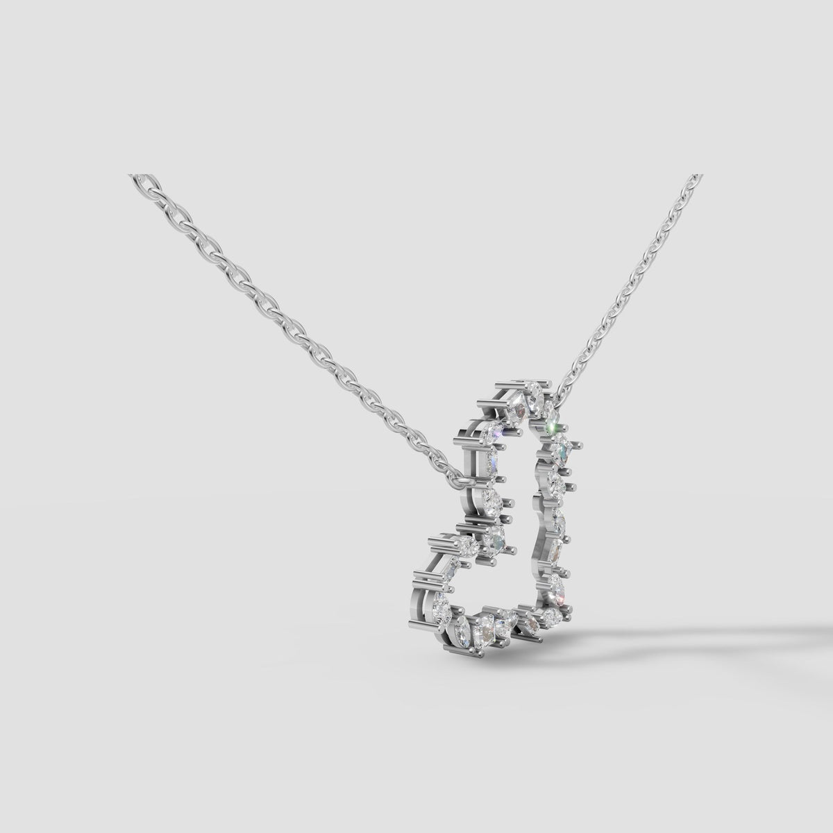 Mosaic Open Heart Necklace in White Gold
