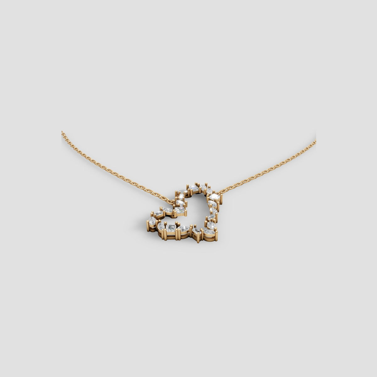 Mosaic Open Heart Necklace in Yellow Gold