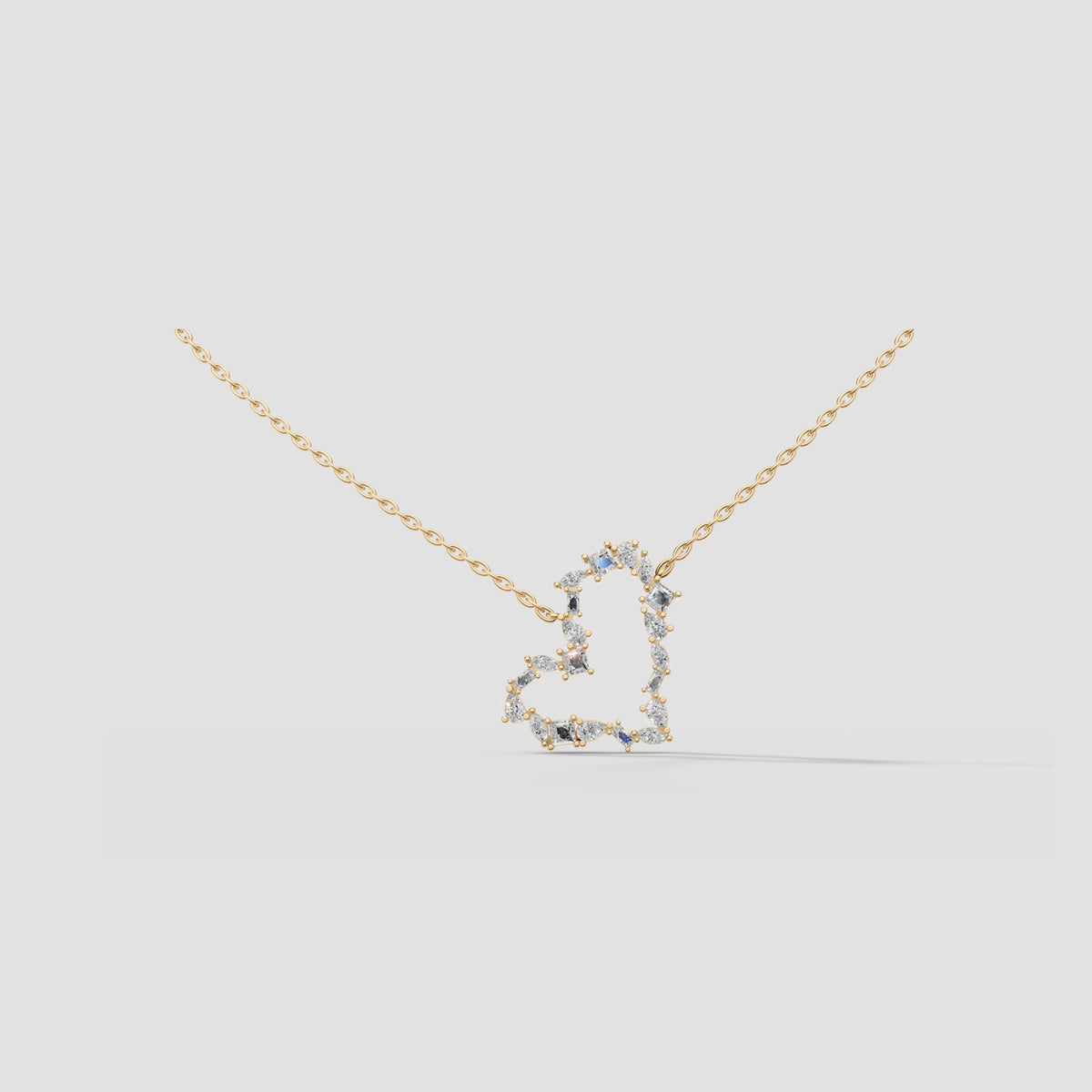 Mosaic Open Heart Necklace in Yellow Gold