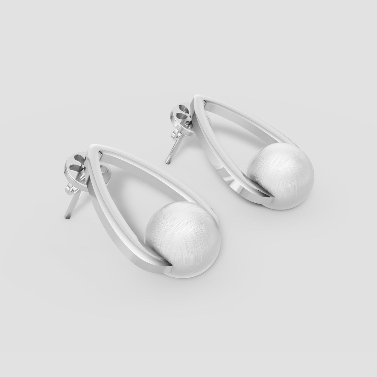 Odile Pearl Teardrop Studs in White Gold