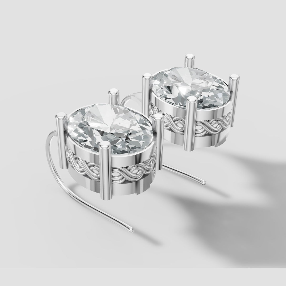 Oval Filigree Drops in White Gold