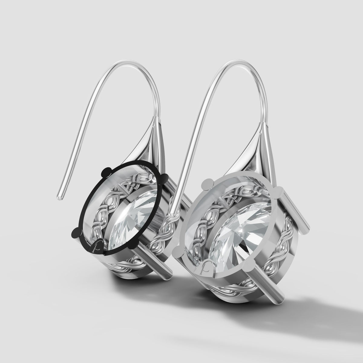 Oval Filigree Drops in White Gold