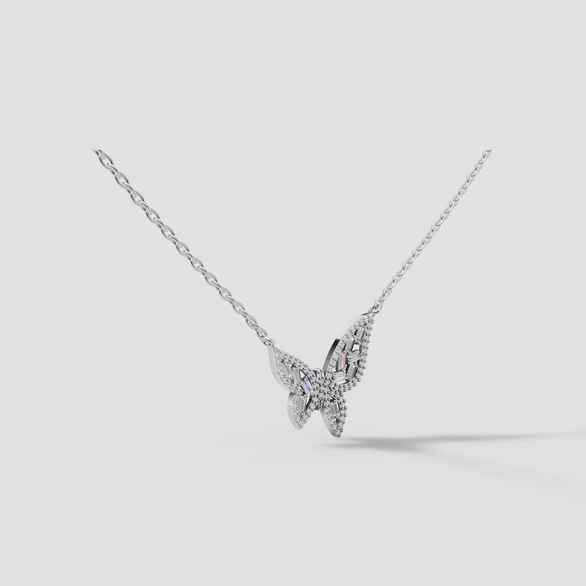 Papillon Butterfly Necklace in White Gold