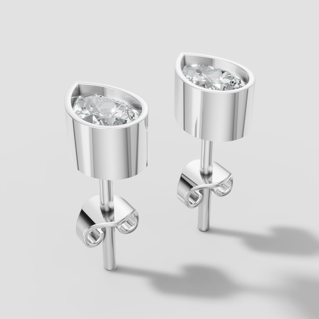 Pear Bezel Studs in White Gold