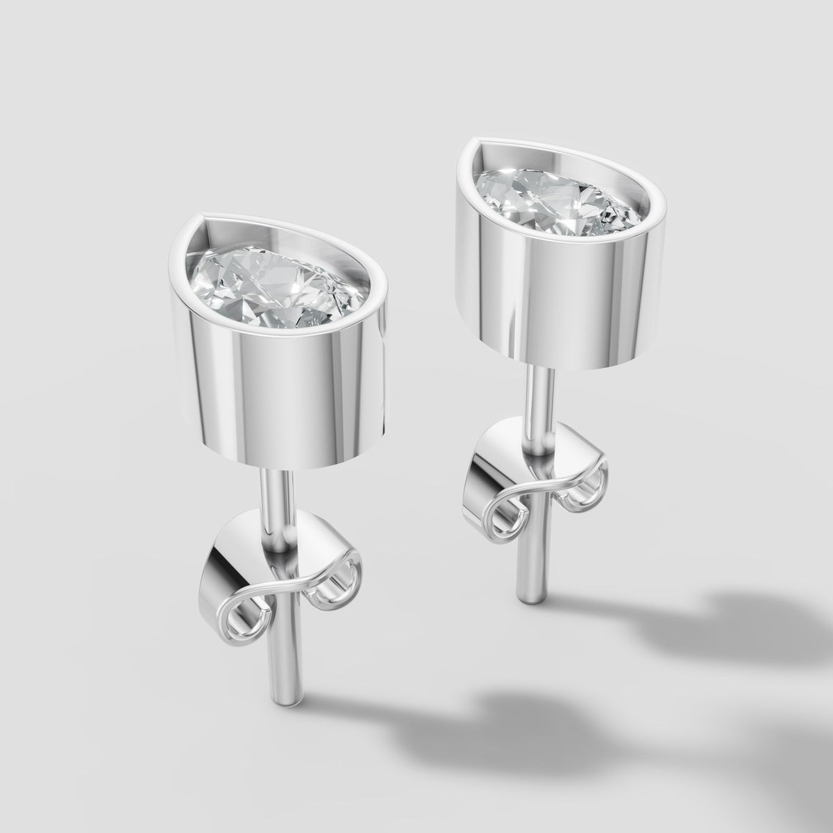 Pear Bezel Studs in White Gold