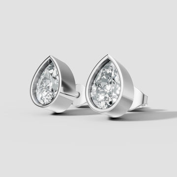 Pear Bezel Studs in White Gold