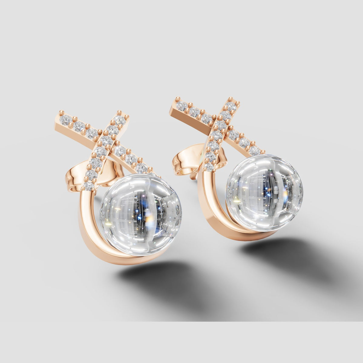 Perla Crossover Pearl Earrings in Rose Gold
