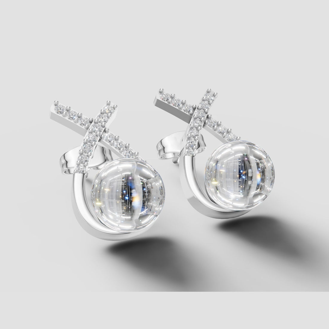 Perla Crossover Pearl Earrings in White Gold