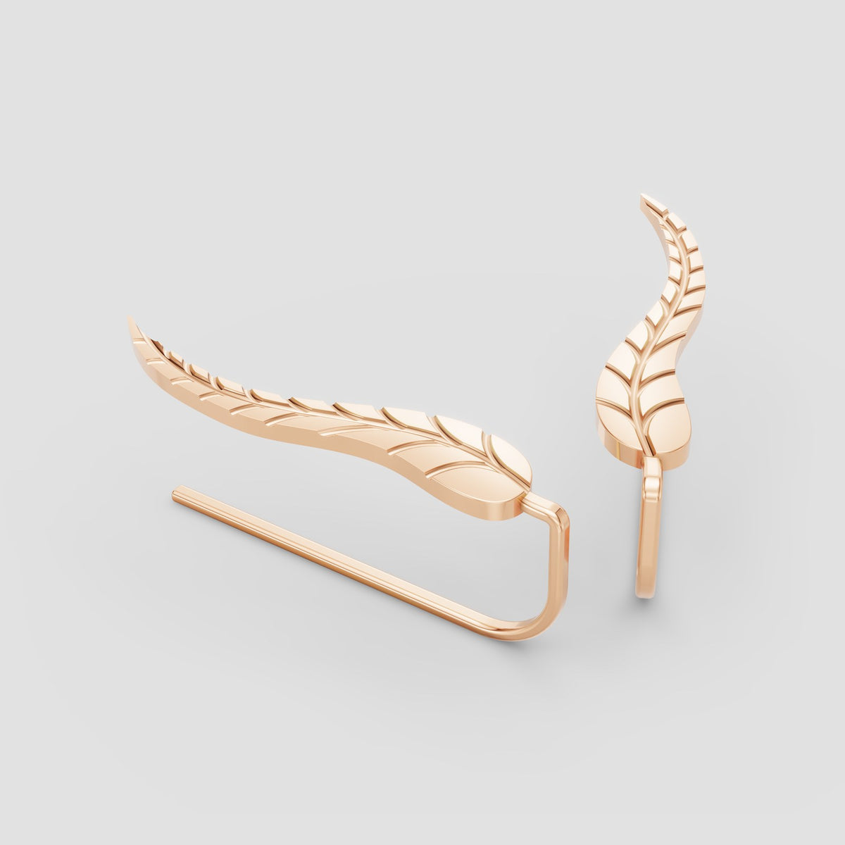 Plume Leaf Ear Climbers in Rose Gold