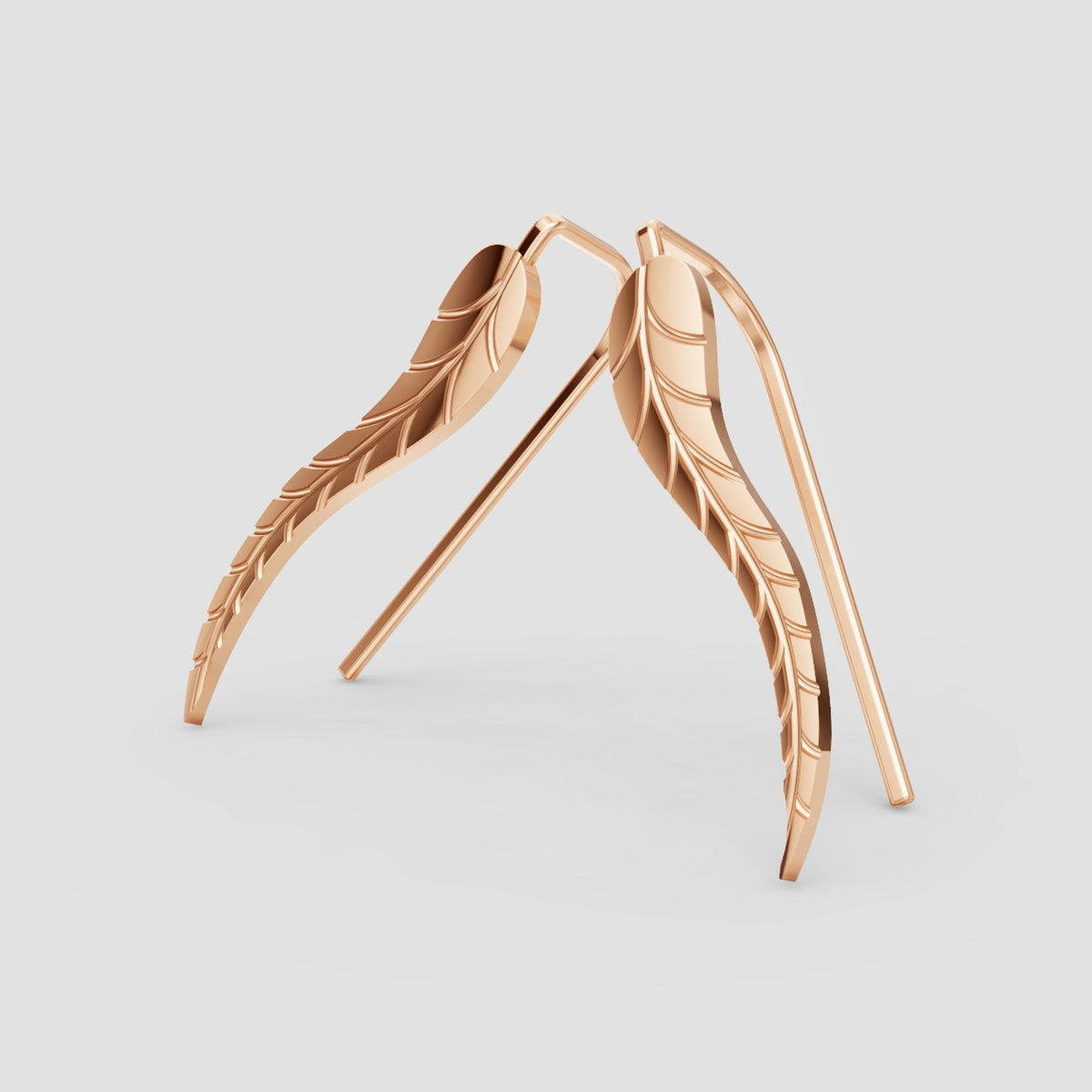 Plume Leaf Ear Climbers in Rose Gold