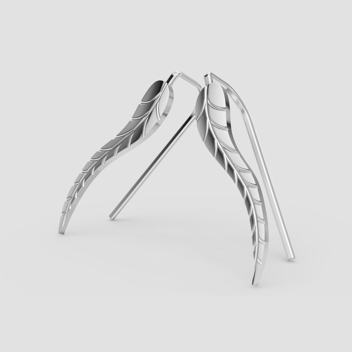 Plume Leaf Ear Climbers in White Gold