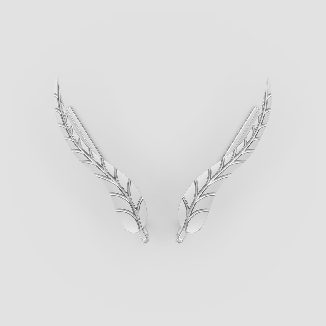 Plume Leaf Ear Climbers in White Gold