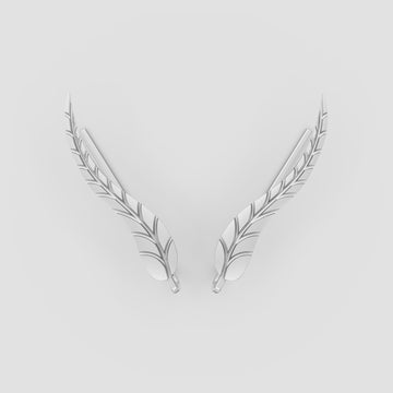 Plume Leaf Ear Climbers in White Gold