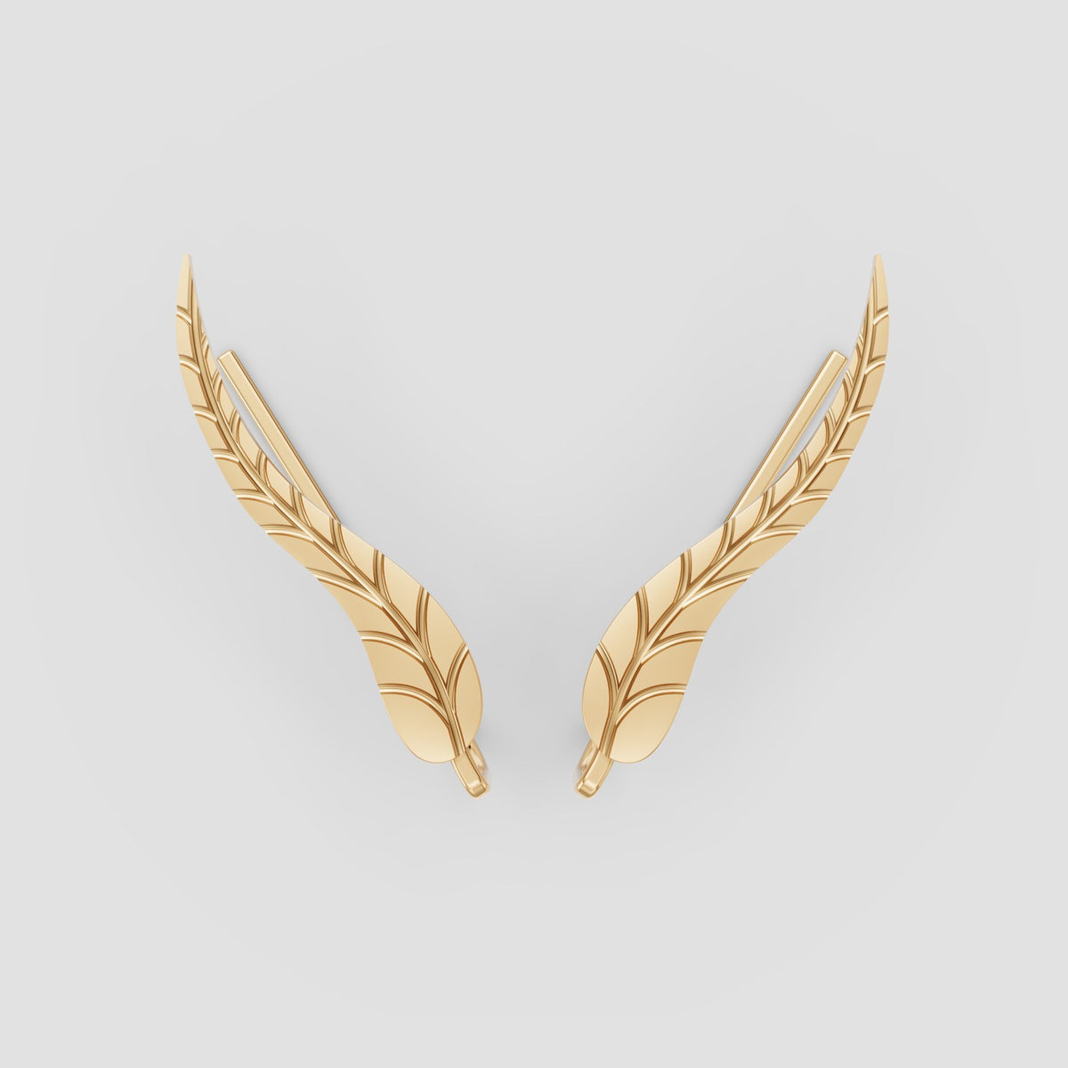 Plume Leaf Ear Climbers in Yellow Gold