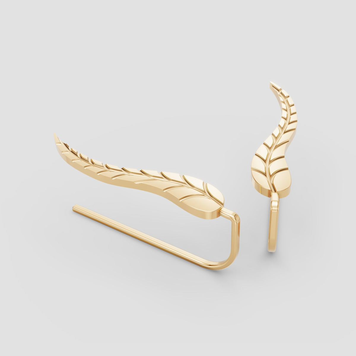 Plume Leaf Ear Climbers in Yellow Gold