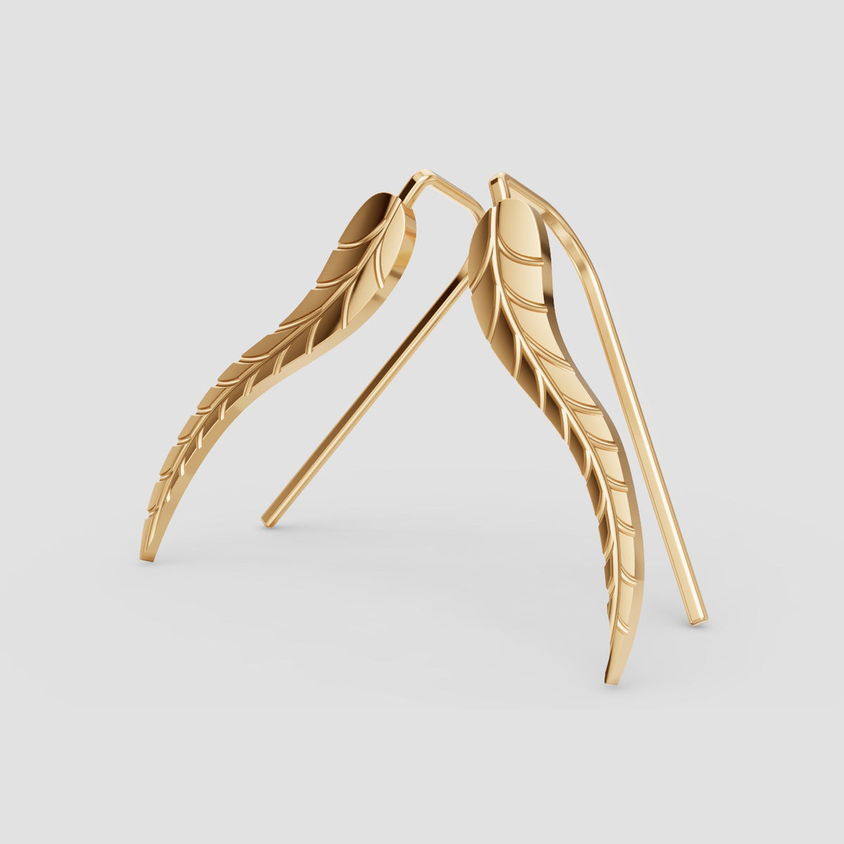 Plume Leaf Ear Climbers in Yellow Gold