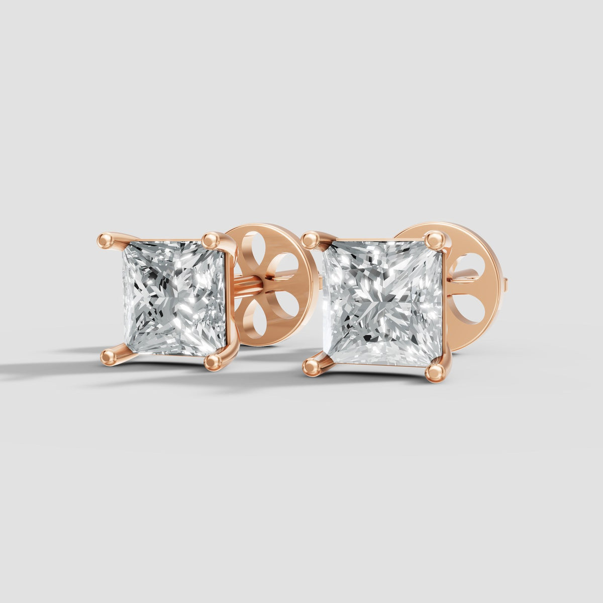 Princess Four Prong Studs in Rose Gold