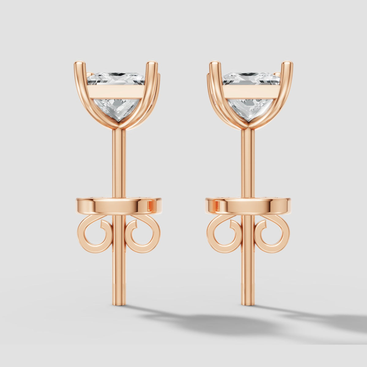 Princess Four Prong Studs in Rose Gold