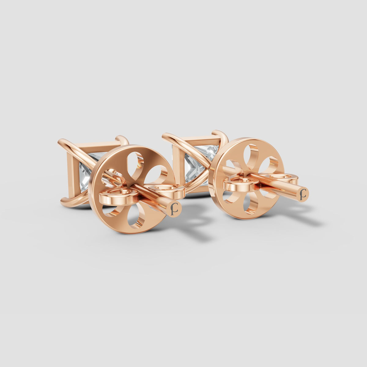Princess Four Prong Studs in Rose Gold