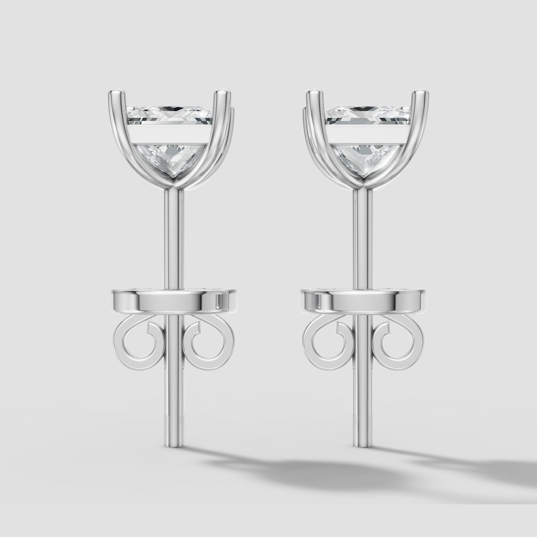 Princess Four Prong Studs in White Gold