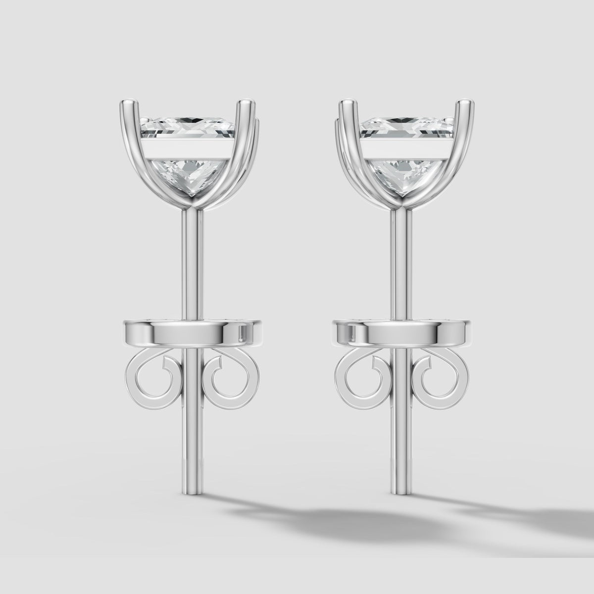 Princess Four Prong Studs in White Gold