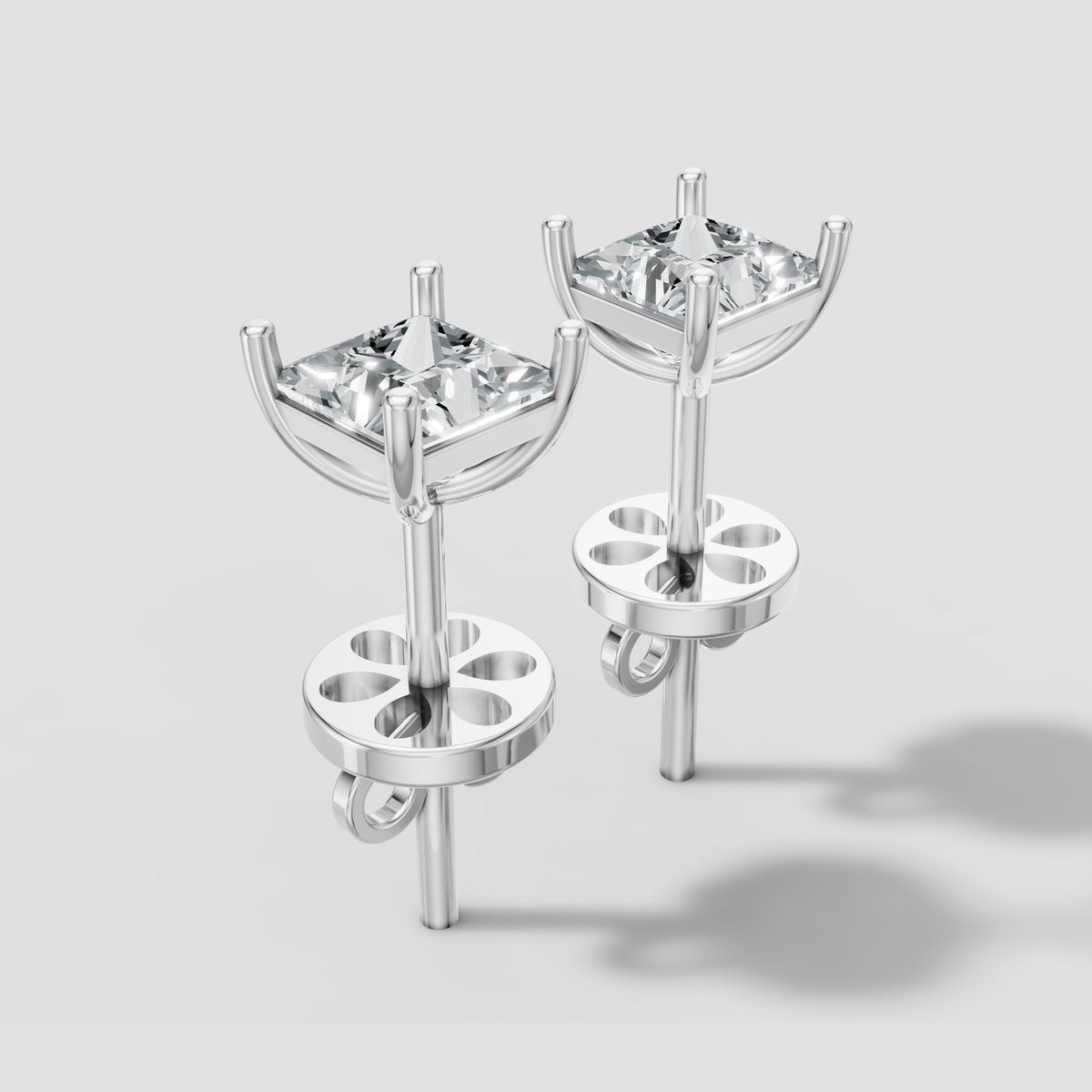 Princess Four Prong Studs in White Gold